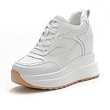 AONEGOLD Sneakers Zeppa Interna Donna Scarpe da Ginnastica Moda Pelle Alte Piattaforma Sportive Casual Scarpe Zeppa Interna con Tacco 10 cm (Bianco 309,Taglia 37)