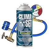 Clima Set Refrigerante di ricambio R134a 170 g per climatizzatore auto con tubo gas e manometri condizionatori – kit ricarica clima auto - refrigerante R134a – ECO bombola