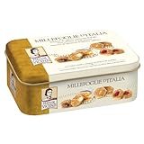 Matilde Vicenzi - Millefoglie di Matilde, Selezione di Raffinata Pasticceria di Sfoglia, Bocconcini e Ciambelline miste in una Elegante Scatola di Latta per un Regalo Goloso, Confezione da 375 gr