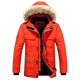 Pegsmio Giacca Invernale Da Uomo Cappotto Addensato Cappotto Caldo Con Cappuccio Giacca A Vento Tasche Grandi Parka Orange red 5XL