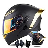 Moto Flip Up Casco Modulare, Casco Full Face Casco Modulare ECE Approvato Pieghevole Modulare Integrale Bluetooth Caschi Moto Con Doppia Lente, S ~ XL