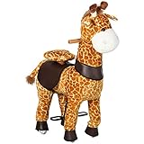 HOMCOM Cavallo a Dondolo Giocattolo da Equitazione con Ruote a Forma di Giraffa, Gioco Cavalcabile per Bambini da 3-6 Anni, 70x32x87cm, Giallo