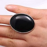 Naturale Grande Anello in Onice Nero Cristallo Esagerato Ovale Anello Regolabile da Donna Anelli Aperti in Pietra Reiki Equilibrio alla Caviglia Anelli Anello Eterno per Donna Ragazza Uomo 30X40Mm