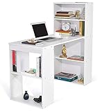 BAKAJI Scrivania con Doppia Libreria 2 + 4 Scomparti Tavolo da Lavoro Porta Pc Computer in Legno Melaminico Arredamento Casa Ufficio Cameretta Dimensioni 120 x 55 x 120 cm (Bianco)