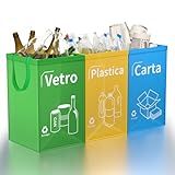 Opret Borse Raccolta Differenziata 30L, 3 Contenitori Raccolta Differenziata Interno, Bidoni Differenziata da Interno per Il Riciclaggio di Carta, Plastica e Vetro