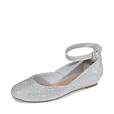 DREAM PAIRS Ballerine Donna Cinghia Ballerine Scarpe Basse Donna Eleganti Ballerine Fiocco Comode Argento Glitter REVONA-E Taglia 37 (EUR)