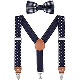 WELROG Bretelle regolabili con papillon in seta per ragazzi e ragazze by Blu navy&Puntini bianchi+Blu navy Punto d onda cravatta a farfalla, 70cm (3 ans - 9 ans)