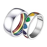 Aotiwe Fede Matrimoniale d Argento Anelli Arcobaleno di Cuori Colorati, Acciaio Inossidabile Anelli di Coppia Donna 22 & Uomo 15