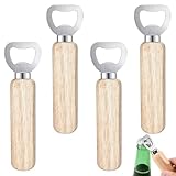 Apribottiglie Birra, 4 Pezzi Apribottiglie con Manico in Legno, Cavatappi Birra Stappa Bottiglie Birra Gadget Birra Regalo per Uomo Regali per Casa Nuova