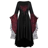 Vestito da Donna Gotico, Abito da Donna Carnevale Halloween Maniche Dolman in Pizzo Abito Gotico Medievale da Donna Maxi Abiti Autunnali Vintage Oversize Lunghi Abito Manica Lunga Cocktail Costumi