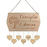 Targhetta in Legno “Famiglia Dove la Vita Inizia e l’Amore non finisce Mai” Idea Regalo Papa MammaAnniversario, Nuova Casa, Matrimonio, Regalo Nonni