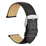 WOCCI 24mm Vintage Cinturino Orologio in Pelle con Fibbia Argento, Cinturino di Ricambio (Nero)