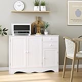 HOCSOK Credenza Cucina, Armadio Moderno con 3 Ante e 2 Cassetti, Mobile Portaoggetti, Bianco Buffet per Cucina, Soggiorno, Sala da Pranzo, Legno, 40 x 105 x 78 cm