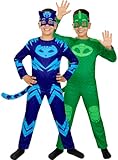 Funidelia | Costume di Gattoboy e Geco reversibile - Pj Masks per bambino Gufetta, Geco - Costume per Bambini e accessori per Feste, Carnevale e Halloween - Taglia 5-6 anni - Azzurro/Blu