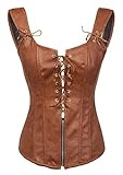 Bslingerie® Corsetto bustier Steampunk rinascimentale da donna in finta pelle, Marrone, Medium