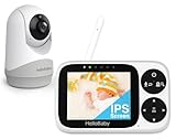 HelloBaby Baby Monitor Video e Audio telecamera bambini con monitor, Schermo IPS da 3,2", Senza WiFi, Visione Notturna, Pan-Tilt-Zoom, Allarme Ninna Nanna e Portata di 1000 Piedi