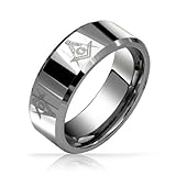 Bling Jewelry Quadrato E Bussola Massone Massone Titanium Wedding Band Anello Per Gli Uomini Lucidato Tono Argento Comfort Fit 8Mm