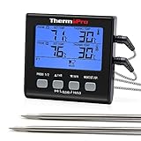 ThermoPro TP17B Termometro Per Carne, Digitale, a Doppia Sonda, Con Ampio Display LCD Retroilluminato, Termometro Da Cucina, Barbecue E Forno, Cucina, Affumicatore, Con Timer