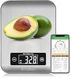 Ataller Smart Food Nutrition Bilancia digitale Bluetooth da cucina con app per smartphone, per cucinare, cucinare, cheto, preparazione dei pasti, grande, in acciaio inox