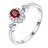 AMDXD Fede Matrimoniale Oro Bianco 18 Carati, Anelli Donna Rosso Rubino 0.8ct con Bianco Diamante Anelli Donna Taglia 5.5