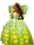 UPORPOR Magical LED Luminoso Vestito Fata Bambina Principessa Carnevale Costume Vestiti Ragazze Halloween Bambini Vestito Feste Travestimenti Ali Angelo Natale, Verde 100