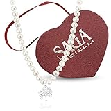 SAGA GIOIELLI® Collana Donna Perle Bianche 6 mm Rotonde Con Pendenti (ALBERO DELLA VITA)