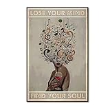 Lose your mind find your soul poster, Music And Wine Vintage Retro Art Picture Home Wall Decor verticale senza cornice