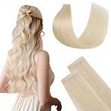 FUOTONBUTY Extension Capelli Veri Biadesivo Doppia Cucitura, Extension Biadesive Capelli Veri Biondo Platino, Capelli Umani Lisci 20pcs 40g, Extension Capelli Veri Biadesivo Invisibile 30cm