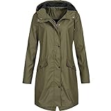 KaloryWee - Cappotti impermeabili da donna, taglie forti, giacca a vento lunga con cappuccio, giacca a vento da donna, per attività all aperto, casual, leggeri, taglie S-5XL, Verde militare, L