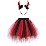 Joellfuner Gonna da Donna Tutu in Tulle, Donna Breve Tutu Elastico+Cerchietto, Annata di 50 rockabilly Tutù, per Adulto Halloween Carnevale Pride Festa Maschera Cosplay Party Costume (Black-red)