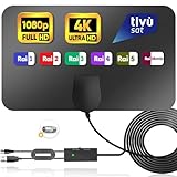 Antenna TV Interna Amplificata Potente - Antenna TV Digitale Terrestre con 500 km di Distanza di Ricezione, Antenna Portatile da Interno Supporto 4K / 1080P HDTV, Con Cavo in Rame da 5m - Nero