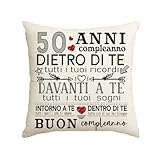 Artoid Mode 50 Anni Compleanno Regalo Copricuscino, Cushion Cover 50 Anni Compleanno Buon per Mamma papà Marito Moglie Nonni Amici 45x45 CM