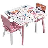 EUGAD Tavolo per Bambini con 2 Sedie Tavolino e Sedia per Bimbi Set Mobile in Legno per Cameretta Asilo 2-6 Enni Colore Rosa 0006ETZY