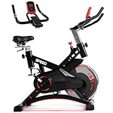 ISE Cyclette da Casa, Volano13KG&Resistenza Regolabile, Cyclette per Casa Professionale Fitness Ergonomica, Sensore di Impulso/Porta Celullare/Ruote di Trasporto, Cyclette Cardio-Training, Max.120KG