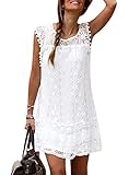 Onsoyours Donna Abito in Pizzo Estivo Abiti Vestito Ampio Vestiti Elegante Vestitino Girocollo Abito Spiaggia A Bianco IT 40