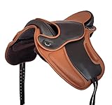 A&M Reitsport Sella per dressage senza albero, in pelle bovina, con cuscino in velcro, colore marrone/marrone abbronzato, dimensioni: 17 pollici