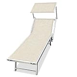 BAKAJI Lettino Prendisole Pieghevole da mare Stabilimento Spiaggia Professionale Struttura in Alluminio 190 x 60 x40/90 cm Sdraio Mare Spiaggia Piscina con tettuccio Parasole (Ecru Melange)