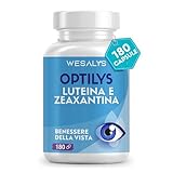 Integratore Occhi con Luteina e Zeaxantina Alto Dosaggio,180 capsule (6 mesi di fornitura), Integratore Vista con Mirtillo Nero, Acido ialuronico, Vite Rossa, Vitamina E, Zinco, Vitamina B12. Optilys