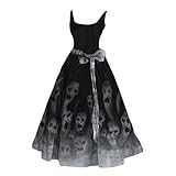 NaLatia Abito da donna per Halloween, rosso, bianco, oversize, stampa sanguinosa, elegante, sexy, rockabilly, spaventoso, strega, vampiro, zombie, costume da sposa medievale, gotico