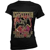 Led Zeppelin T Shirt Nero Flames Band Logo Nuovo Ufficiale da Donna Skinny Fit Size M