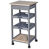 HOMCOM Carrello da Cucina con Cassetto, 2 Vassoi Estraibili e Ripiano Fisso, Carrello Portaoggetti in Legno di Pino e MDF, 37x37x76 cm, Grigio e Rovere