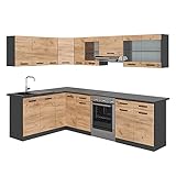 Vicco cucina angolare completa Rick, Quercia dorata/antracite, 167 x 60 cm, PL Marmo