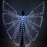 DASNTERED LED Belly Dance Wing, Light Up Isis Wing Colorful Butterfly Dance Wings with Telescopic Stick Performance Prop for Women, Stage, Halloween, Christmas(White Light)