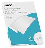 Ibico Pouch per la Plastificazione a caldo, Formato A5, 150 Micron (2x75), Elevata protezione dei documenti e Durabilità, Confezione da 100, Finitura Lucida, Trasparente, 627314