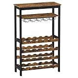 SONGMICS Portabottiglie da Terra per 24 Bottiglie, Scaffale per Bottiglie di Vino e Calici, Portabicchieri, Cantinetta per Cucina, Bar, Sala da Pranzo, Marrone Vintage e Nero KWR028B01