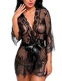 Tuopuda Babydoll Lingerie Sexy Erotico Donne Sexy Sleepwear Dress e G-String Set Camicia da Notte in Pizzo Pigiama Vestaglia Lace Reggiseno String, Nero, L