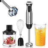 Bonsenkitchen Frullatore a Immersione Multifunzione 4 in 1, Minipimer in Acciaio Inox, 1000 W, 20 Velocità Regolabili, con Frusta, Tritatutto da 500 ml e Misurino da 700 ml, HB3203