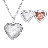 U7 Ciondolo Portafoto Locket, Cuore Collana con Foto Personalizzata con Fiore, Argento Collana Portafoto Apribile, Foto Collana Personalizzata Medaglia, Idee Regalo Donna Mamma Ragazza