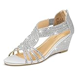 PIZZ ANNU Sandali Donna Estive Zeppa Strass Scarpe Eleganti Donna Comodi Sandalo Donna Estivo Ballo Sposa Argento EU 37