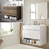 Bagno Italia Mobile bagno da 80 cm sospeso colore Rovere sbiancato con lavabo e specchio arredo moderno mobili